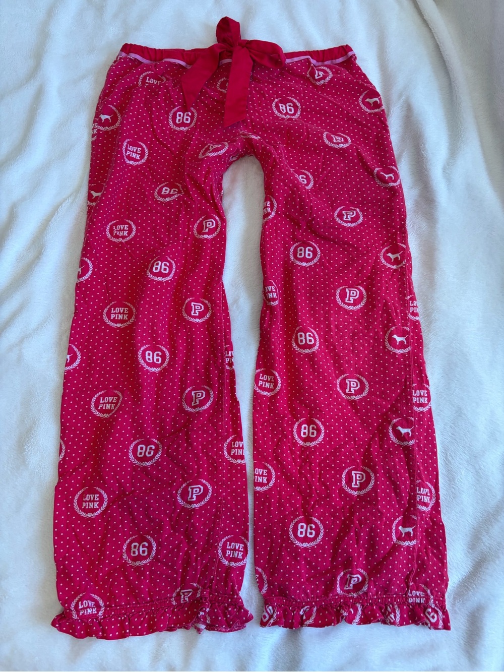 PINK Victoria's Secret Hot Pink Logo Polka Dot Pajama Pants
